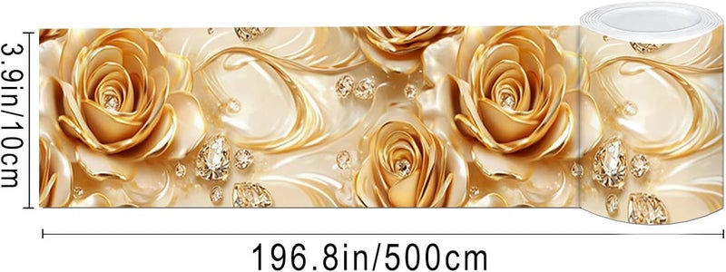 IVN Wallpaper Border Peel and Stick Wall Accent 4x196 Inch PVC Gold Rose Pattern Self Adhesive Decorative Wall Trim for Bedroom Living Room Hallway Elegant Luxurious Style - Image 3